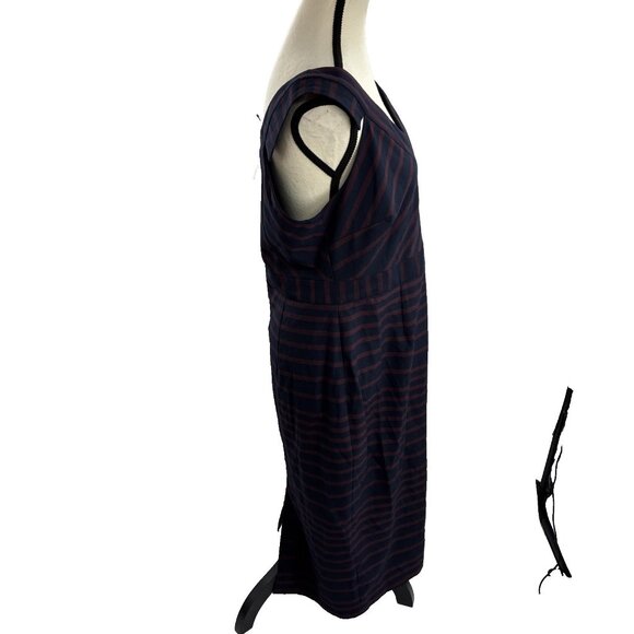 ASOS Womens 12 Navy Burgundy Striped Sleeveless V Neck Midi Dress - Picture 3 of 6